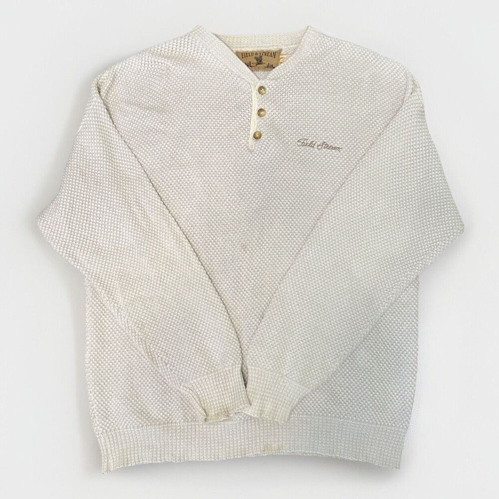 Vintage 90s Field And Stream Henley Sweater Heavy Knit Mens XL Made USA
